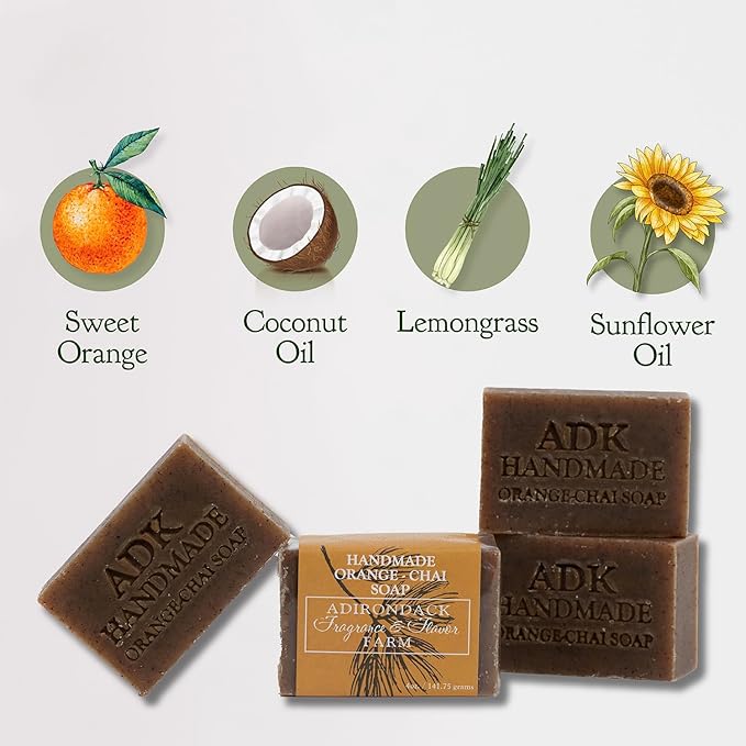 ADK Orange Chai Soap Natural Soap Bar 16oz Plant Based, Made, Organic Soap, Vegan Soap for Men & Women, For All skin Types, Anti-Aging, Cuts into 10 Soap Bars, Great Gift