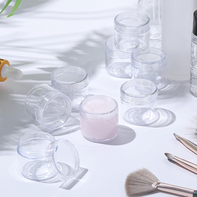Patelai Small Clear Plastic Cosmetic Containers with Lids Cosmetic Sample Containers Travel Tiny Jars Round Pot Jars for Storage of Creams Makeup Ointments Skincare Lip Scrub(20g,100 Pcs)