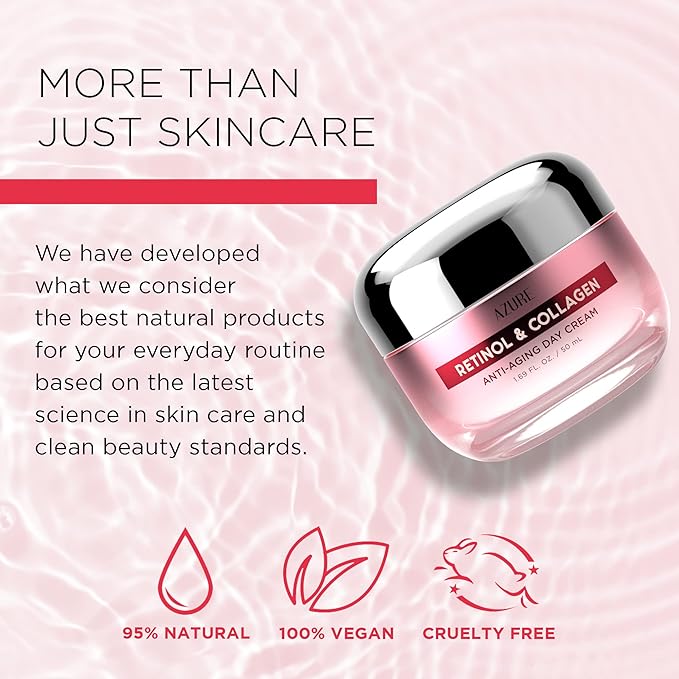 Azure Cosmetics Retinol & Collagen Moisturizer For Face - Dermatologist Tested, Anti-Aging - Skin Tightening, Fine Lines and Wrinkles Treatment Face Cream - Korean Skin Care - All Skin Type 1.69 fl oz