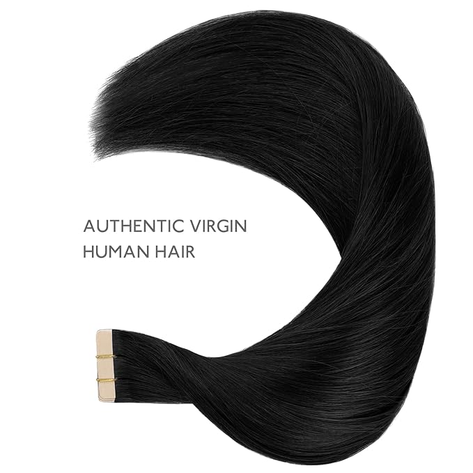 WENNALIFE Tape in Hair Extensions Human Hair Jet Black Tape in Extensions, 10pcs 20g 12 inch Remy Invisible Tape Ins Straight Colored Soft Real Human Hair Tape in Extensions Refill Set Extensions