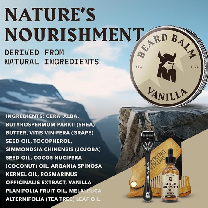 Striking Viking Beard Balm for Men – Light Hold, Vanilla, 2 Oz - Leave-in Beard Conditioner with Shea Butter, Tea Tree, Argan & Jojoba Oils - Smooth, Shape, Moisturize & Soften Coarse, Dry Facial Hair