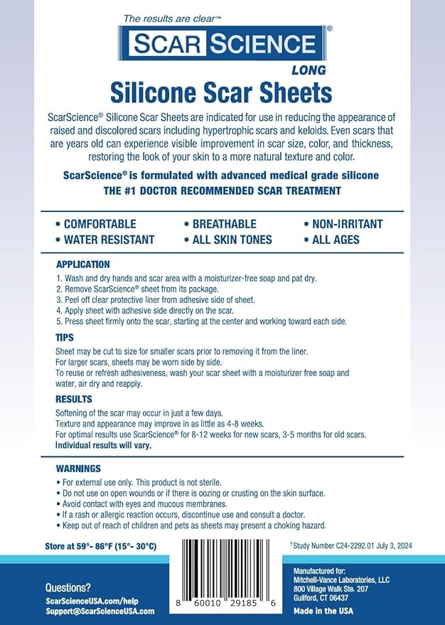 Advanced Scar Treatment - Medical Grade Silicone Scar Sheets, Long Water-Resistant Silicone Scar Tapes for Surgical Scars, Stretch Marks, Keloid Bump - 7 inch, 12 Strips