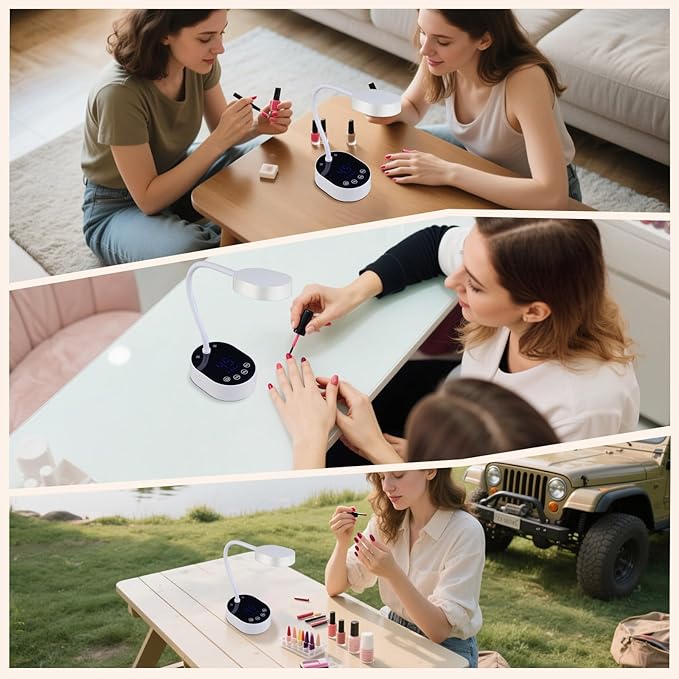 Smart Sensing UV Nail Lamp-Equipped with LED Dual Light Sources(365+405nm) for 10-Second Rapid Curing.Features Three Timing Settings,Rechargeable,and a 360-degree Adjustable Neck.