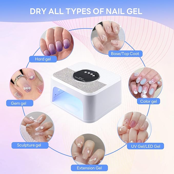 288W UV Light for Nails, UV Nail Lamp for Gel Nails, Diamond LED Nail Dryer for Gel Polish,Professional UV LED Nail Lamp, Fast Nail Curing Lamp 4 Time Setting & Auto Sensor for Salon & Home