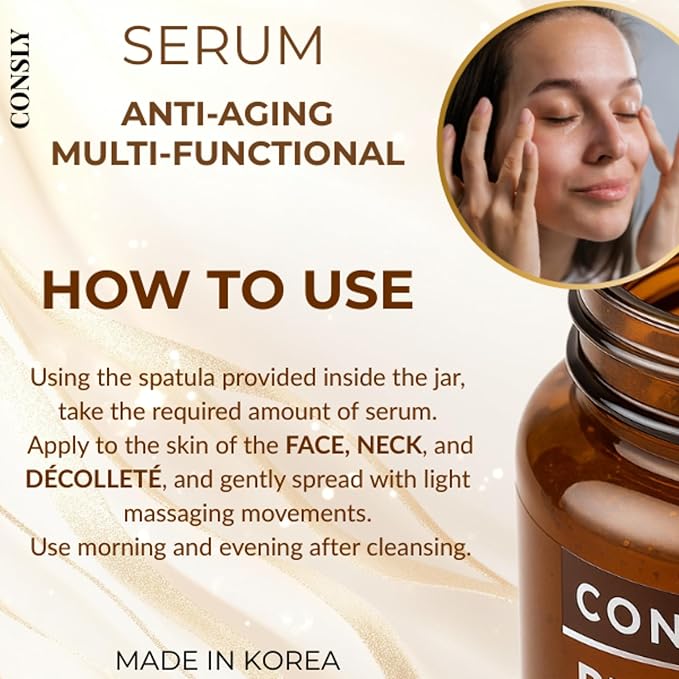 CONSLY_Black Snail Mucus & 24K Gold Ampoule-Serum | Nourishing Anti-Wrinkle Essence for Face, Neck & Décolleté | Hydrating, Revitalizing, Firming | 250ml / 8.45 fl.oz