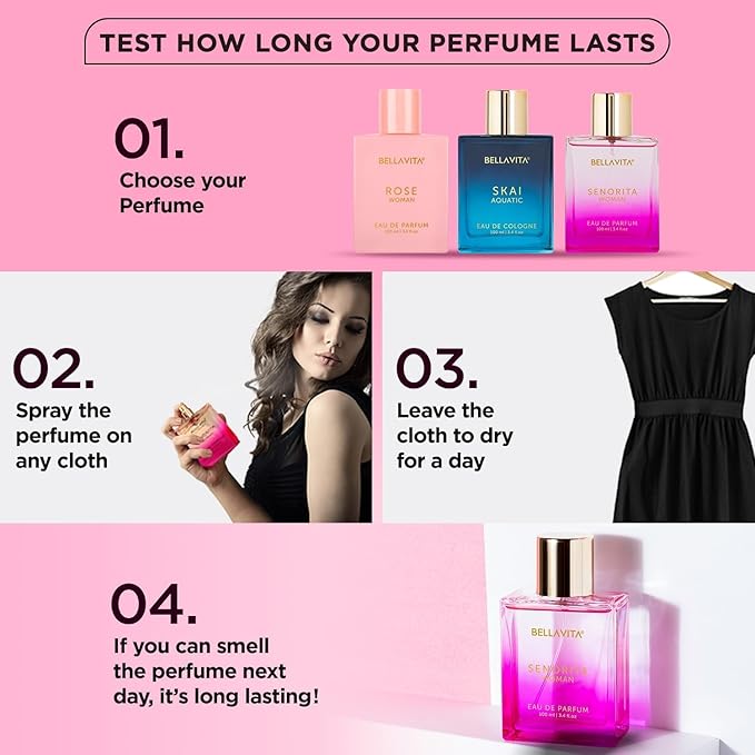 BellaVita Luxury SENORITA Perfume for Women (3.4 fl.oz) | Floral & Fruity Vanilla Perfume Fragrance with Pomegranate, Mint & Musk | Perfume for Womens Gift | Vegan & Cruelty-Free Womens Perfume