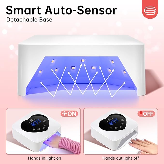 UV Light for Gel Nails, 72W Rechargeable Wireless Nail Lamp Gel Polish Light with 5 Timer Setting Professional Quick Dry Curing Lamp with Display Auto Sensor for Salon & Home, White