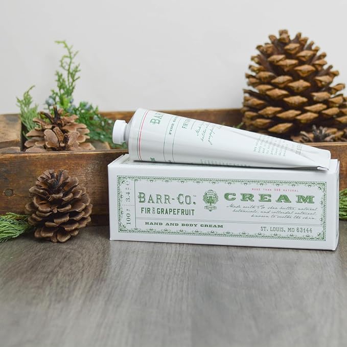 BARR-CO. Fir & Grapefruit Hand & Body Cream, Woody Citrus Scent, Body Cream for Dry Cracked Skin, Suitable for Aging Crepey Skin, Moisturizing Shea Butter Cream, 3.4 oz