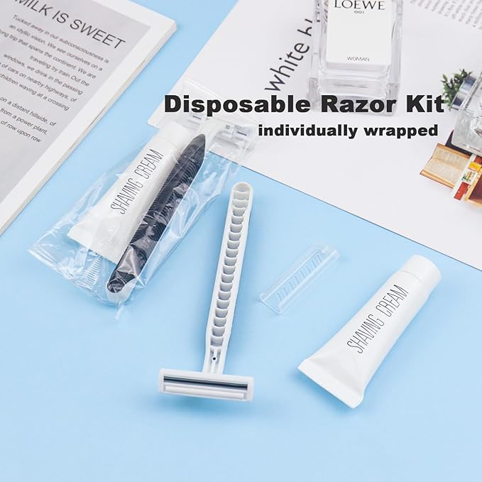 Disposable Razors in Bulk Pack of 30,Black Disposable Shaving Razors Individual Wrapped Twin Blade Bulk Disposable Razors with Clear Cap and 10g Shaving Cream for Homeless,Hotel,Travel,Charity,Shelter