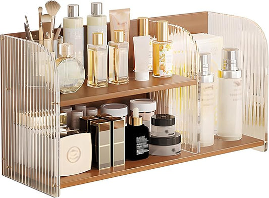 20 Inches Bamboo Cosmetic Organizer, Large Vanity Organizer, Makeup Organizer Countertop, Skincare Organizer Countertop, Makeup and Skincare Organizer for Vanity