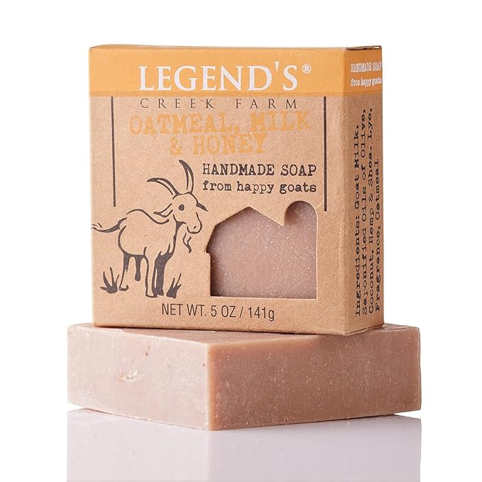 Legend's Creek Farm Goat Milk Soap - Cleansing Moisturizing Soap Bar for Hands and Body - 5 Oz Creamy Lather, Nourishing, Gentle Natural Soap for Sensitive Skin (Oatmeal, Milk & Honey, Pack of 5)