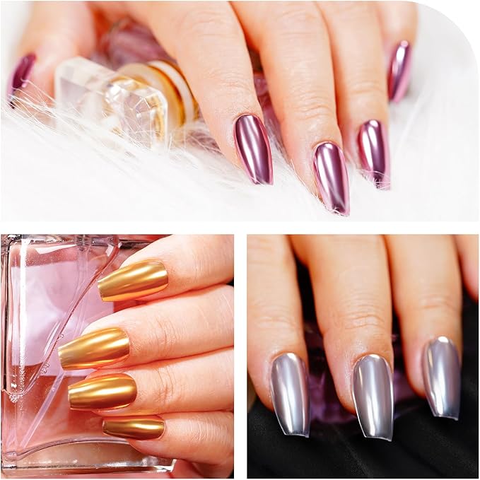 6 Color Set 0.5g/Jar Chrome Nail Powder Metallic Mirror Pigment Dust for Manicure Nail Art Decoration Gold Silver Brown Green Blue Purple Rubbing Glitter (TA 6 Pcs Set-03)