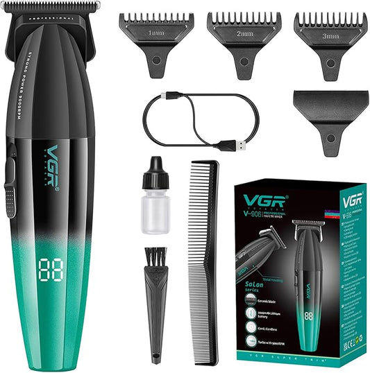 VGR 906 Fresh Fade Professional Hair Trimmer, 9000rpm Zero Gapped Beard Trimmer for Men, DLC T-Blade Cordless Hair Clipper for Barbers and USB Rechargeable, Green