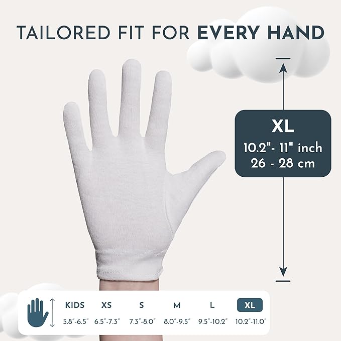 Cotton Gloves for Dry Hands Sleeping, Moisturizing Gloves Overnight, Hand Moisturizer Gloves, Moisture Gloves for Dry Hands Overnight, Sleeping Gloves, Eczema Gloves, XLarge 8 Pair