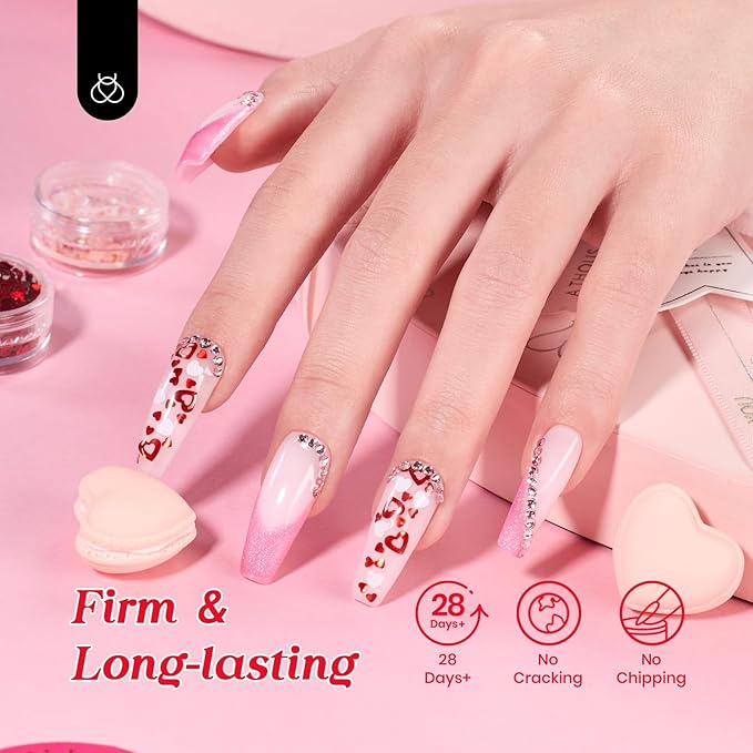 Beetles Poly Nail Extension Gel Kit with U V Light: 6 Colors Builder Gel Set Pink Glitter White with Top Base Coat and Slip Solution Nail Forms Tools Charms for DIY Manicure