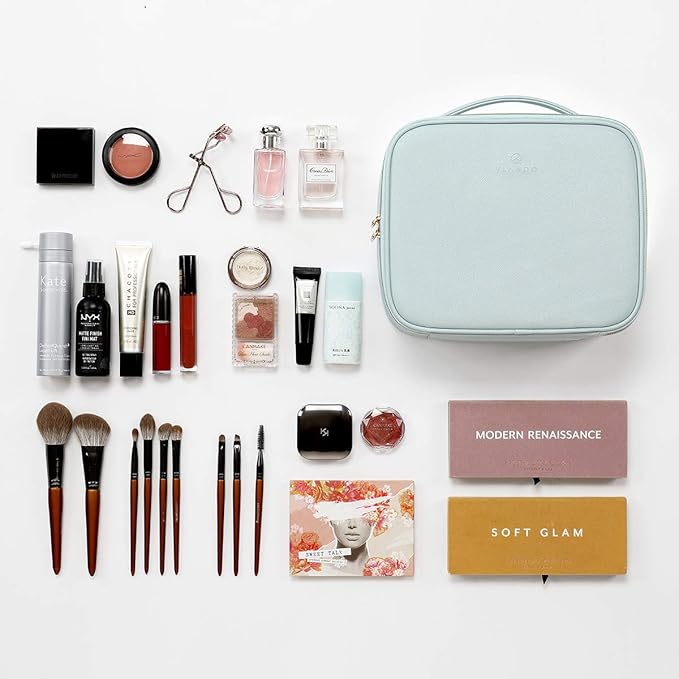 Vlando Travel Cosmetic Make-up Bag Storage Case, Multi-compartment with Dividers for Cosmetics Makeup Brushes Toiletry Jewelry Accessories, Blue