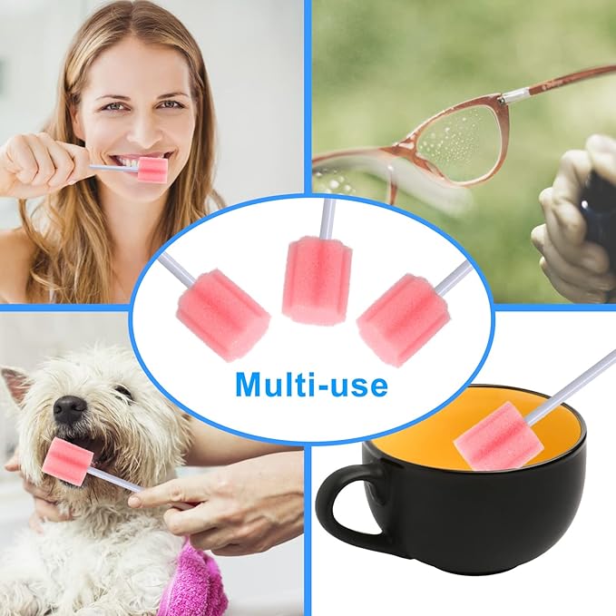 250 Pcs Disposable Mouth Swabs Sponge, BVN Oral Swabs, Oral Care Swabs Disposable, Mouth Swabs, Unflavored and Sterile Disposable Dental Swabsticks for Mouth Cleaning, Pink