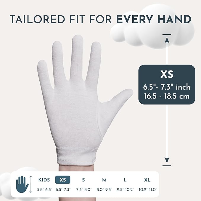 Cotton Gloves for Dry Hands Sleeping, Moisturizing Gloves Overnight, Hand Moisturizer Gloves, Moisture Gloves for Dry Hands Overnight, Sleeping Gloves, Eczema Gloves, XSmall 7 Pair