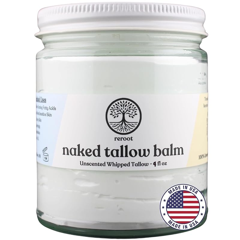 Beef Tallow for Skin - NAKED TALLOW BALM I 1 Ingredient - 100% Grass Fed Beef Tallow | Whole Body & Face | Whipped & UNSCENTED for Sensititve Dry Skin, Babies, Eczema, Psoriasis, Rosacea (9oz)
