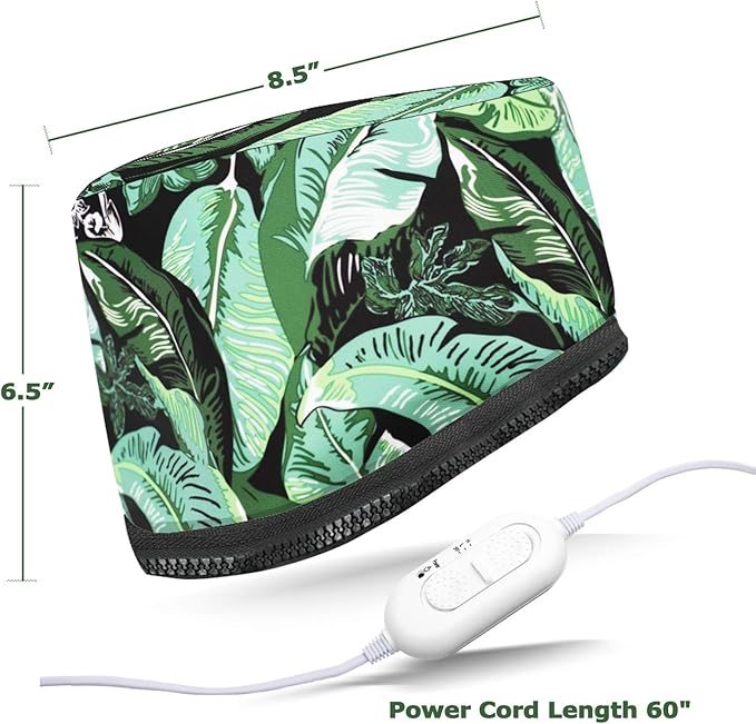 VICARKO Hair Steamer Thermal Heat Cap Deep Conditioning Natural Black Hair Scalp Treatment Spa Hot Head Care Electric for Home Use Leaf Print