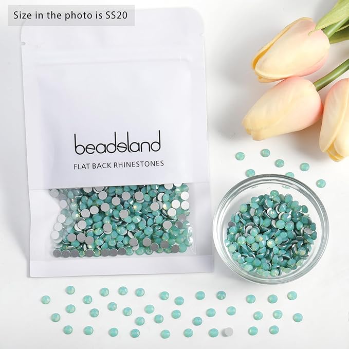 Beadsland 1440pcs Flat Back Crystal Rhinestones Round Gems for Nail Art and Craft Glue Fix, Pacific Opal, SS6, 1.9-2.1mm