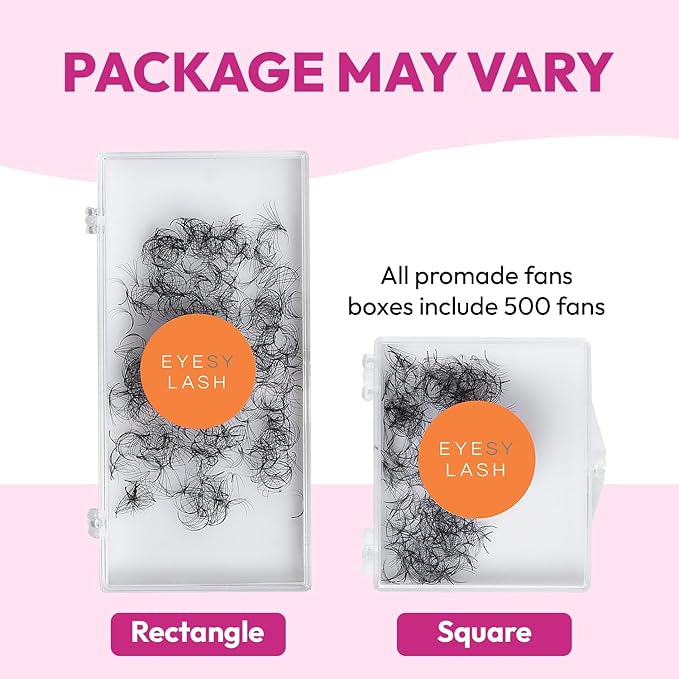 500 Promade Fans - 14D 0.03 Size 9mm Curl C - Mega Volume Premade Lash Fans for Eyelash Extensions Middle Stem Handmade Loose Pre Made Eyelash Fluffy Soft Pointy Base