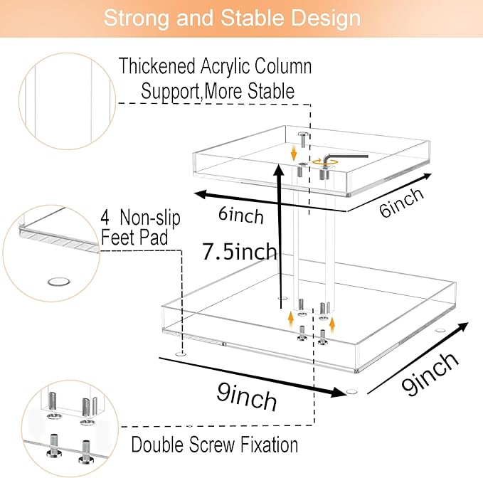 YAGELI Black Perfume Organizer for Men - 2 Tier Acrylic Cologne Rack Organizer for Men, Rectangular Vanity Storage with Sturdy Design, Space Saver for Bathroom & Bedroom