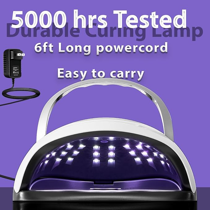 W&H 220W LED UV Light Dryer for Nails Gel Polish Lámpara para Uñas 57 LEDs 4 Timer Preset, Auto On Fingernail Toenail 6ft Powercord