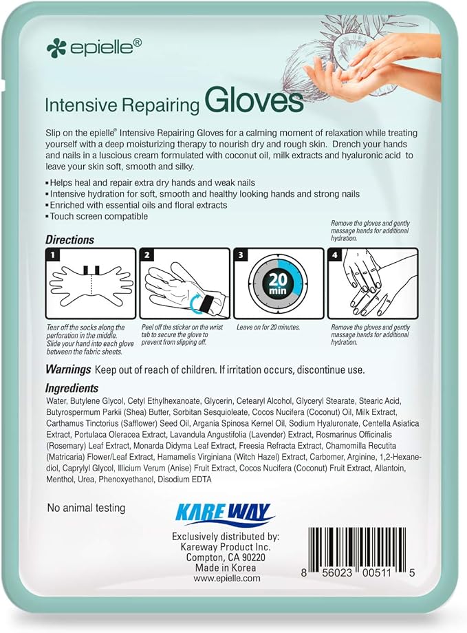 Epielle Intensive Repairing Hand Masks (Gloves-6pk) for Dry Hands Spa Masks | Coconut Oil + Milk Extract + Hyaluronic Acid | Skincare Gifts | Skincare Party Favors, Mother's Day Gifts