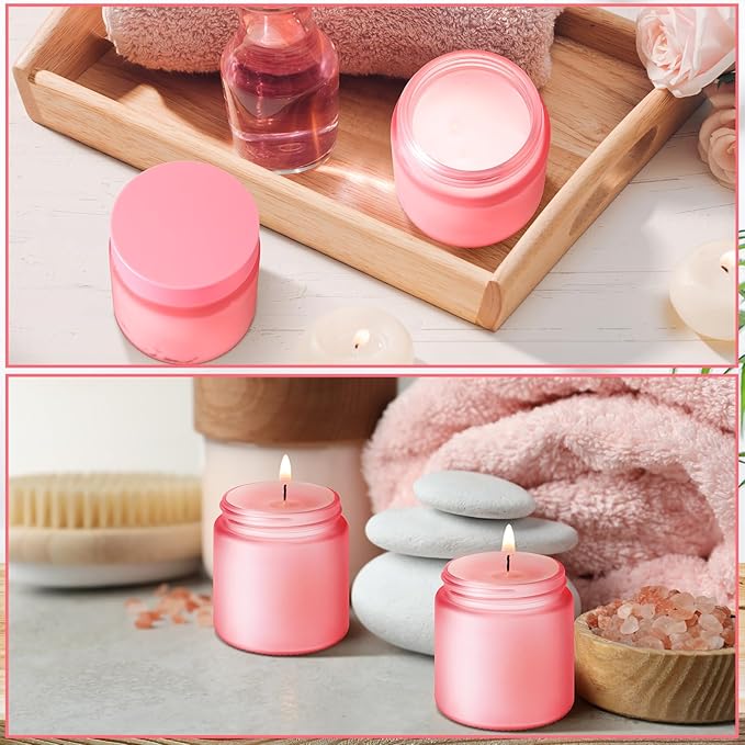 Norme 48 Pcs 4 oz Glass Jars with Lids Leakproof Round Airtight Empty Cosmetic Jars with Inner Liners Lid for Storing Lotions Powder Ointments Candle Making (Pink)