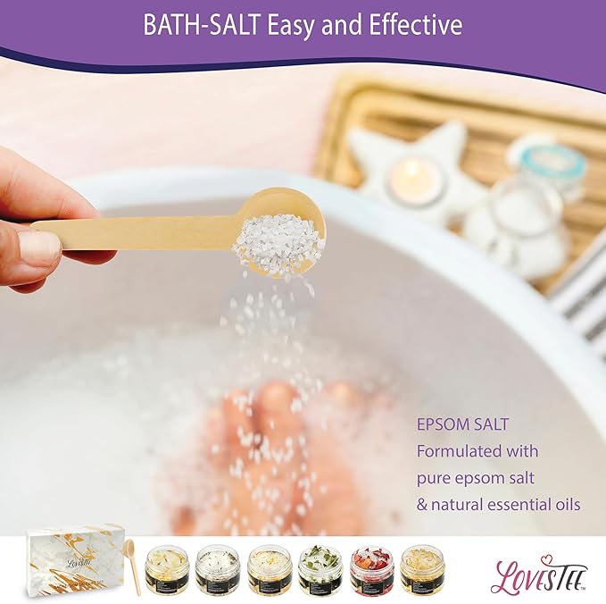 Mother's Day Epsom Salt Spa Gift Set of 6 Bath Salts - Coconut Vanilla, Jasmine Osmanthus, Eucalyptus Mint, Lavender Honey, Chamomile Rose, Grapefruit Lemon for Bath Gift Set for Women Baskets