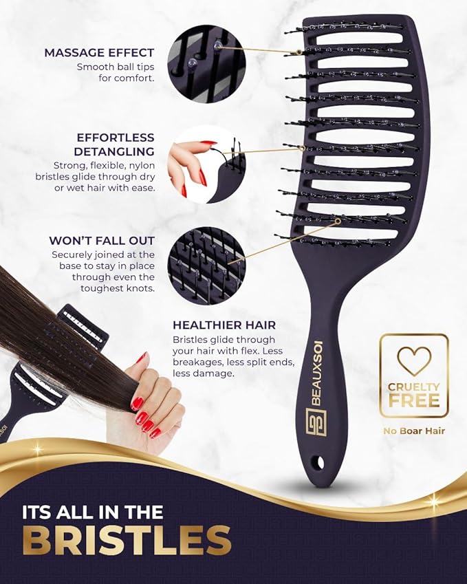 Vented Detangling Brush for Wet or Dry, Thick, Coily, and Curly Hair | Curved Vent Brush for Blow Drying
