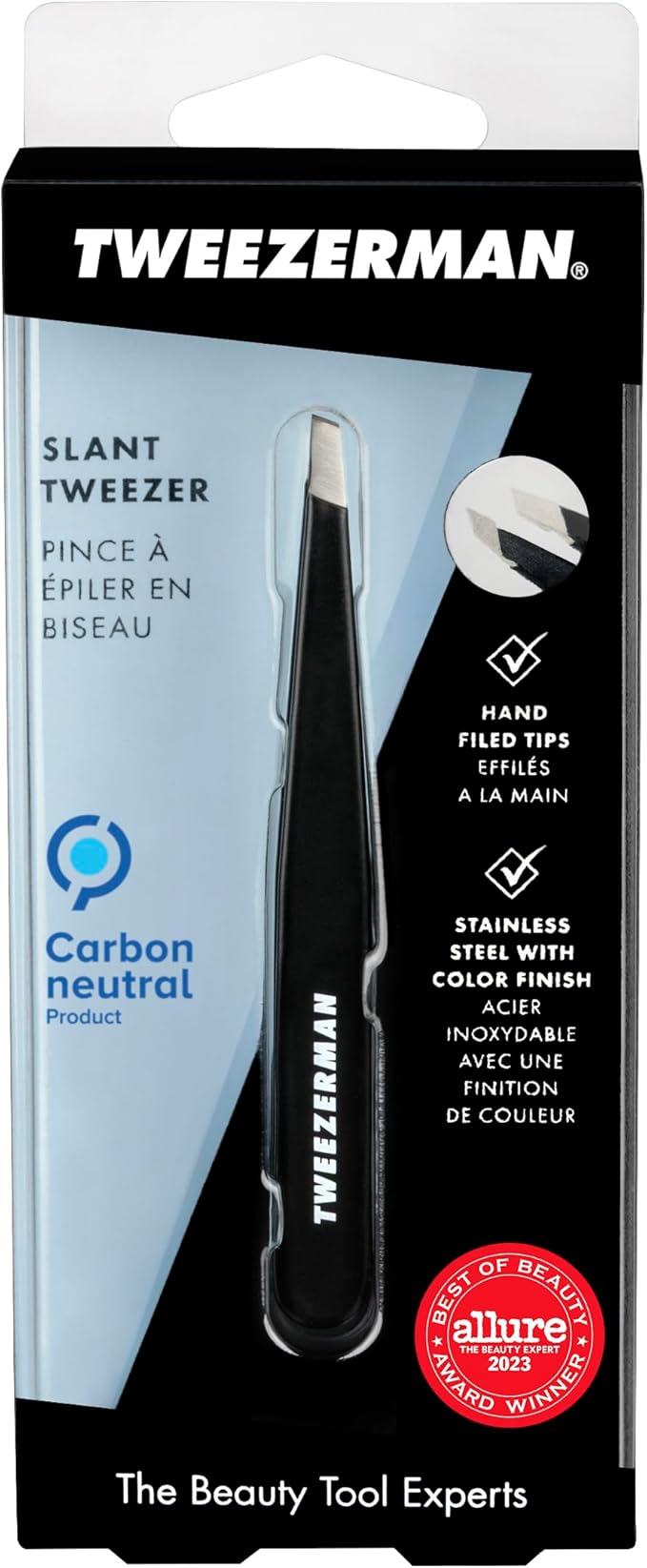 Tweezerman Stainless Steel Slant Tweezer - Eyebrow Tweezers for Women and Men (Black)