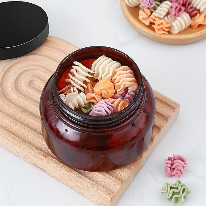 48 Pack 8 Oz Plastic Containers With Lids and Waterproof Label BPA Free - Refillable Transparent Cosmetic Containers for Body Butter,Sugar Scrubs,Cream,Lotions,Candy,Bath Salt (48, Brown)