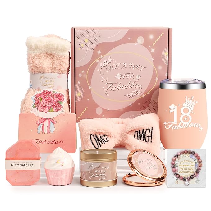 18th Happy Birthday Gifts for Women Friendship, Get Well Soon Gifts Baskets for Women, Self Care Package, Birthday Basket for Womens, Friends, Coworker Ideas