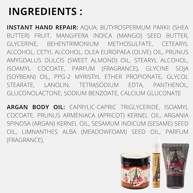 Ruby Red Bundle: Instant Hand Repair (3 oz), Mini Instant Hand Repair (1 oz), Argan Body Oil (0.27 oz)