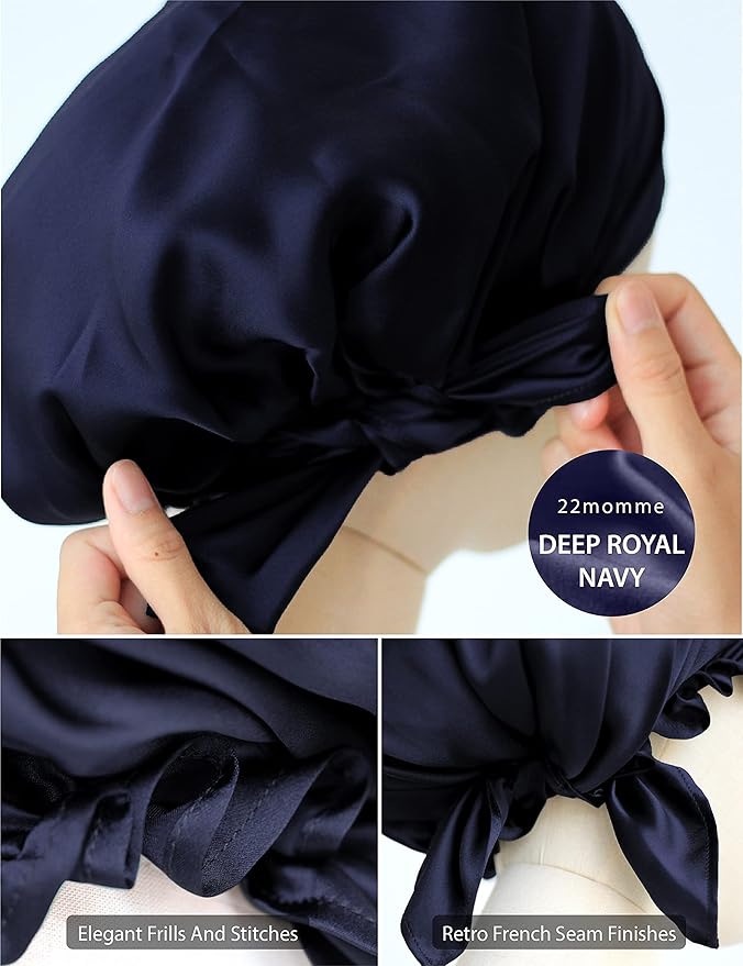 100% Silk Bonnet for Sleeping, Hair Bonnet with Tie Band, Large Silk Sleep Cap for Curly Hair, Silk Hair Wrap for Hair Care