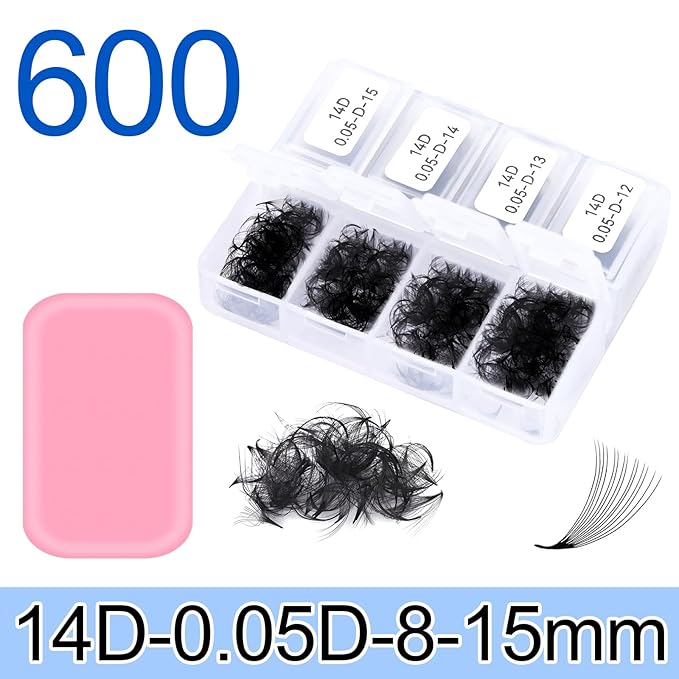 Obeyalash 600 Fans Premade Lash Extensions Fans Premade Volume Fans Eyelash Extensions Pro Made Fans Lash Extensions D Curl Handmade Loose Fans for Lash Extension Supplies (14D-0.05D-D, 8-15mm)