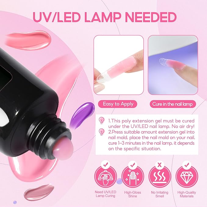 COSCELIA Poly Nail Gel Kit Starter Kit 18pcs 16ML Poly Nail Extension Gel without Lamp for Beginners with Everything Nail Thickening Solutions Matte Top Coat Gifts for Women