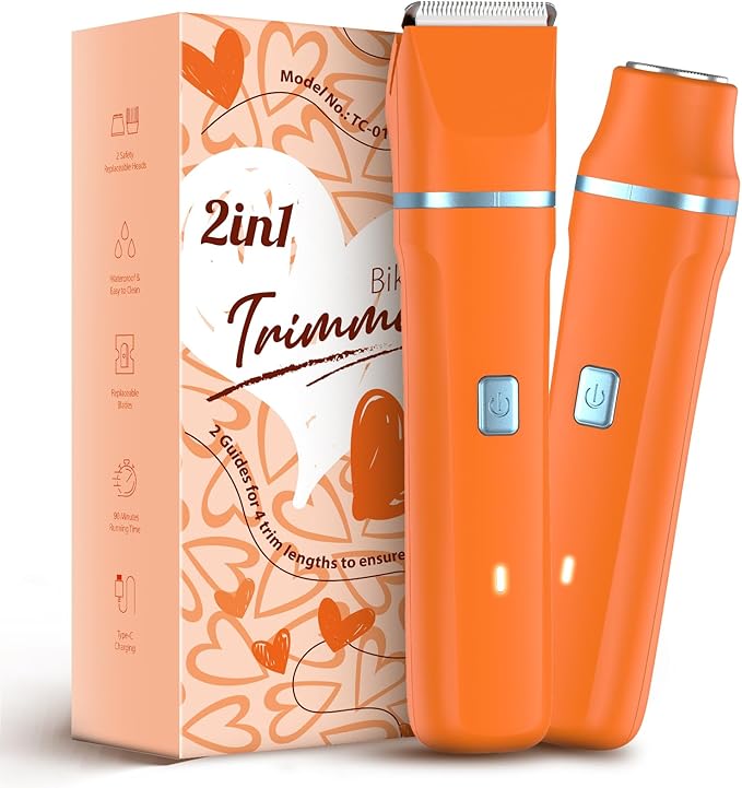 Facial Hair Removal for Women - Waterproof 2 in1 Rechargeable Eyebrow Facial Trimmer and Bikini Trimmer for Women, Painless Face Electric Razor/Shaver for Lip, Arms, Face, Peach Fuzz