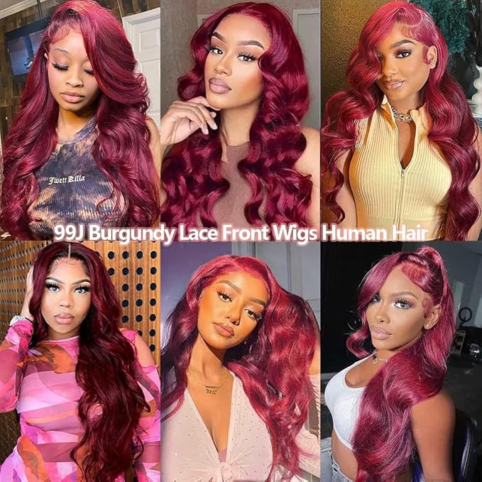99J Burgundy Lace Front Wigs Human Hair Red Wig 22 Inch Burgundy Wig Human Hair 13x4 HD Body Wave Lace Front Wigs Human Hair 180 Density Pre Plucked Glueless Frontal Wigs Human Hair for Women