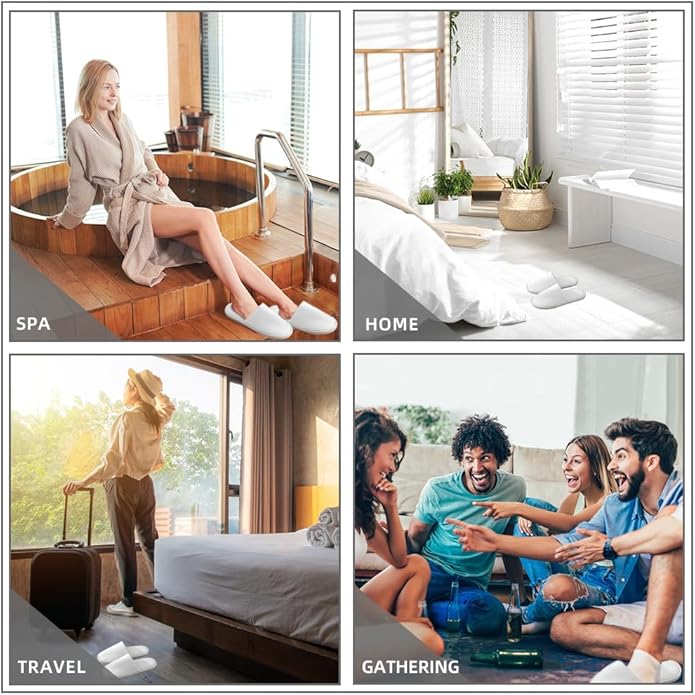 GONG GONG 6 Pairs Non Slip Disposable Slippers, Washable & Reusable, Closed Toe Crystal Velvet Slipper for Guest, Bathroom, House, Hotel, Party, SPA, Wedding