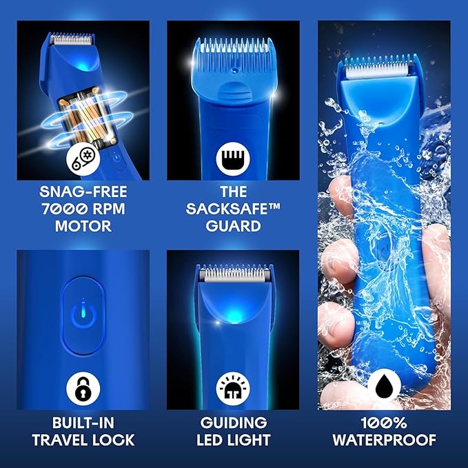 BALLS V3 The Archibald - Body & Pubic Hair Trimmer for Men - No Cuts, Sacksafe Guard, 100% Waterproof, Cordless - Wet/Dry with Replaceable Ceramic Blades Archibald Trimmer