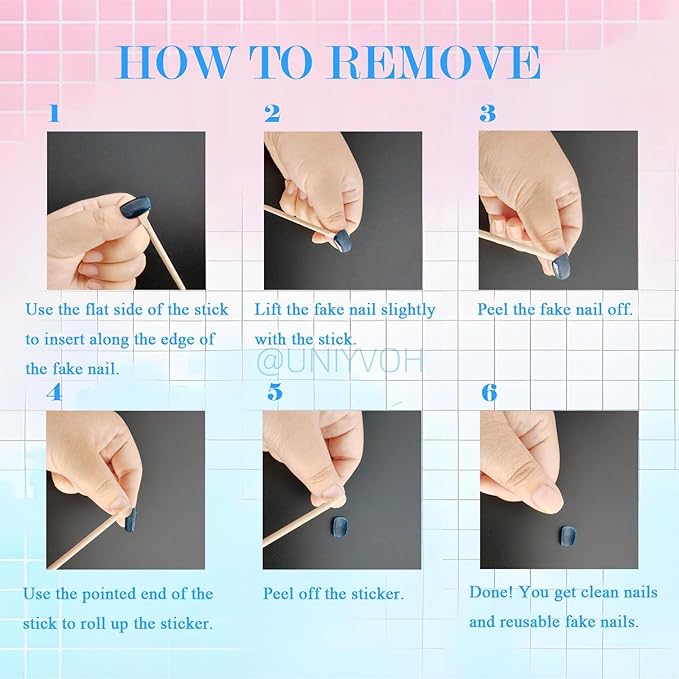 Almond Press on Nails Handmade Medium Long/Stiletto 3D Flower Fake Nail with Designs, Women Reusable False Nails (Purple Blue, M)