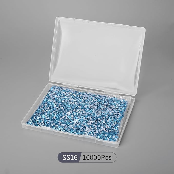 10000PCS Aquamarine Rhinestones Bulk, Flat Back Crystal Glass Stone Round Gems,SS16, 3.8-4.0mm