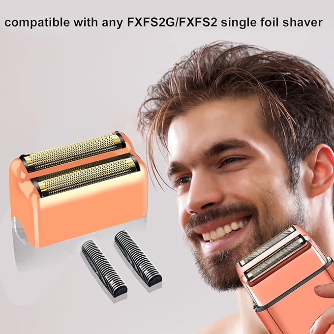 2 pack Professional Replacement Foil and Cutters for BaBylissPRO Barberology Double Foil Shaver, Compatible with BaBylissPRO Barberology FXFS2 Shaver,GoldRose Gold