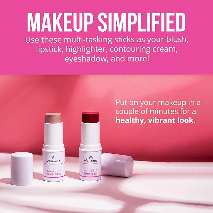 Vibriance Makeup Gift Set | Radiance and Illuminate Cosmetics Sticks Bundle of 2 - Multi-Purpose Highlighter, Lipstick, Contour, Cream Blush for Mature Skin - Sulfate, Paraben Free