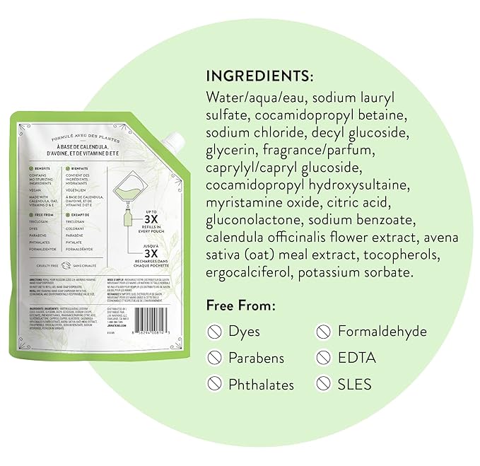J.R. Watkins Gel Hand Soap Refill, Moisturizing Hand Wash, All Natural, Alcohol-Free, Cruelty-Free, USA Made, Aloe Green Tea, 34 Fl Oz, 3 Pack