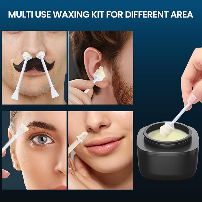 Nose Wax Kit Men, Nose Ear Hair Waxing Kit with 100g Wax, 40 Sticks, Nose Ear Hair Removal Kit, USB Fast Heat, Smart Constant Temp, Upgraded Size, Multi-Accessories, Black