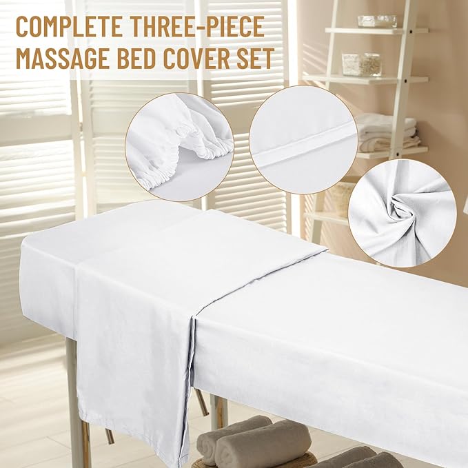12 Pcs 4 Sets Premium Microfiber Massage Table Sheet Set, Include Massage Table Cover, Massage Fitted Sheet, Massage Face Rest Cover for Beauty Salon Spa Hair Salon (Pure white)